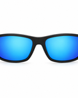 Peppers Cutthroat sunglasses in Matte Black with Brown Ice Blue Mirror lens, front view on white
