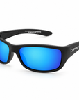 Peppers Cutthroat sunglasses in Matte Black with Brown Ice Blue Mirror lens, three-quarter view on white