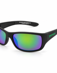 Peppers Cutthroat sunglasses in Matte Grey with Emerald Green Mirror lens, three-quarter view on white