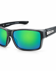 Peppers Gambler sunglasses in Grey Woody Demi Frame with Brown Emerald Green Mirror Lens, three-quarter view on white