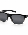 Peppers Grand Teton sunglasses in Matte Crystal Clear to Black Frame with Smoke Lens, three-quarter view on white
