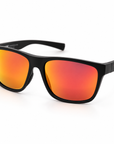 Peppers Grand Teton sunglasses in Matte Black Frame with Red Mirror Lens, three-quarter view on white