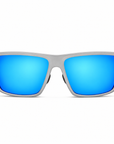 Peppers Hammerhead sunglasses in Metallic Silver Frame with Blue Revo Mirror Lens, front view on white
