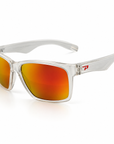 Peppers Islander sunglasses in Matte Frosted White Frame with Red Diamond Mirror Lens, three-quarter view on white