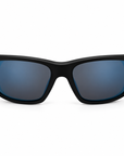 Peppers Kickball (Kids) sunglasses in Black/Snow Camo with Blue Mirror, front view on white