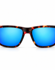 Peppers Low Rider sunglasses in Matte Tort Frame with Blue Revo Lens, front view on white