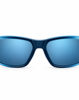 Peppers Mountain Madness sunglasses in Matte Crystal Blue to Black Frame with Blue Diamond Mirror Lens, front view on white