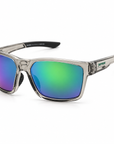 Peppers Mountain Madness sunglasses in Shiny Crystal Grey Frame with Green Diamond Mirror Lens, three-quarter view on white