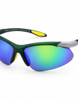 Peppers Ricochet sunglasses in Matte Dark Green / Silver Frame with Green Diamond Mirror Lens, three-quarter view on white