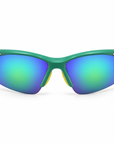 Peppers Ricochet sunglasses in Shiny Green / Silver Frame with Green Diamond Mirror Lens, front view on white
