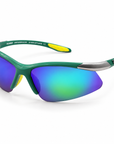 Peppers Ricochet sunglasses in Shiny Green / Silver Frame with Green Diamond Mirror Lens, three-quarter view on white