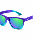 Peppers Sailfish sunglasses in Matte Transparent Purple Gradient Blue Green Diamond Mirror Polarized, three-quarter view on white