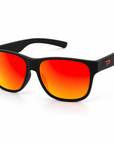 Peppers Sweetwater sunglasses in Matte Black with Red Mirror lens, three-quarter view on white