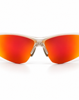 Peppers Three Wood sunglasses in Matte White Frame with Red Revo PC Lens, front view on white