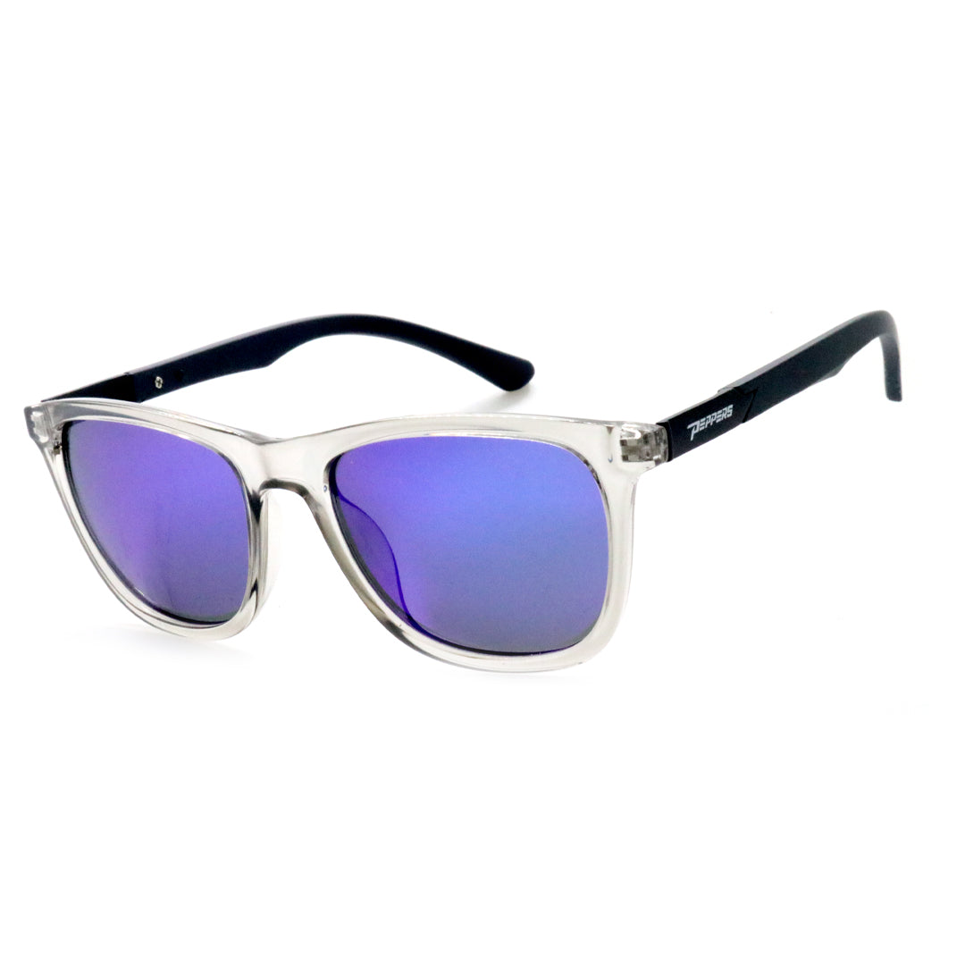 Barracuda Nickel Silver w/ Blue Temples / Diamond Blue Revo Mirror