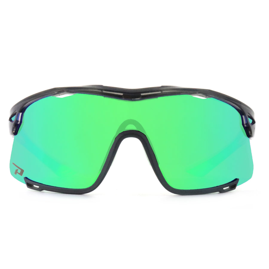shreddator sunglasses crystal grey with brown green mirror