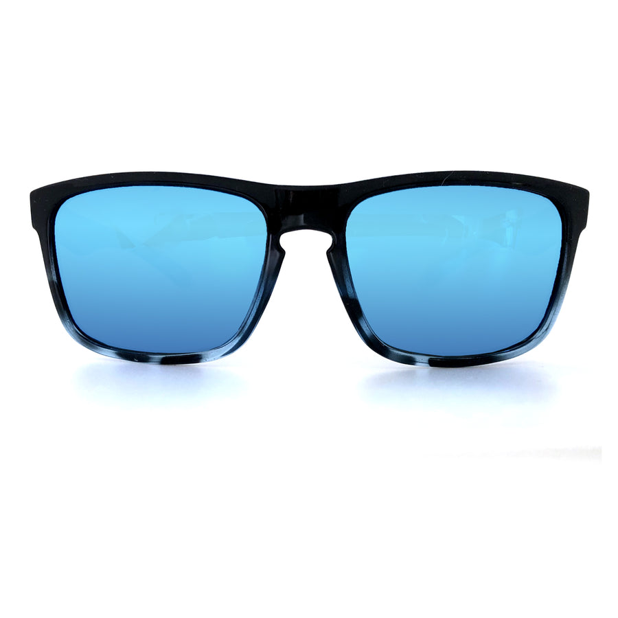 sunset blvd sunglasses Black to Ocean Blue Tort with Blue Mirror lens