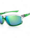 Peppers Anchor sunglasses in Shiny Crystal Grey Frame with Smoke Emerald Green Mirror Lens, three-quarter view on white
