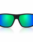 Peppers Big Kahuna sunglasses in Dark Grey with Green Diamond Mirror lens, front view on white