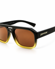 Peppers Cascade sunglasses in Black to Transparent Yellow Frame with Tea Lens, three-quarter view on white