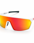 Peppers Cool Driver sunglasses in Matte White Frame with Red Revo PC Lens, three-quarter view on white