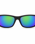 Peppers Cutthroat sunglasses in Matte Grey with Emerald Green Mirror lens, front view on white