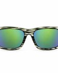 Peppers Daybreak sunglasses in Shiny Green Striped Tort Frame with Green Mirror Lens, front view on white