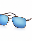 Peppers Defender sunglasses in Matte Grey Frame with Blue Revo Lens, three-quarter view on white