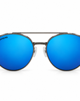 Peppers Django sunglasses in Shiny Dark Antique Silver Frame with Blue Mirror Lens, front view on white