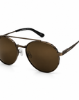 Peppers Django sunglasses in Shiny Dark Antique Brown Frame with Brown Lens, three-quarter view on white