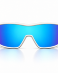Peppers Enzo sunglasses in Shiny White Frame with Blue Diamond Mirror Lens, front view on white