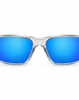 Peppers Gambler sunglasses in Crystal Clear Frame with Blue Diamond Mirror Lens, front view on white