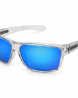 Peppers Gambler sunglasses in Crystal Clear Frame with Blue Diamond Mirror Lens, three-quarter view on white