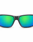 Peppers Gambler sunglasses in Grey Woody Demi Frame with Brown Emerald Green Mirror Lens, front view on white