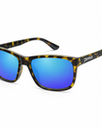 Peppers Gaucho sunglasses in Japanese Yellow Demi Frame with Brown Diamond Blue Mirror Lens, three-quarter view on white