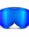 Peppers Glade Runner Pro goggles in Matte Black with Blue Revo, front view on white