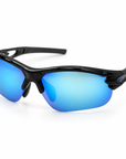 Peppers Grand Slam sunglasses in Crystal Blue Frame with Blue Revo Lens, three-quarter view on white