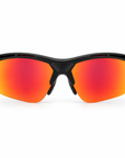 Peppers Grand Slam sunglasses in Matte Black Frame with Red Revo Lens, front view on white