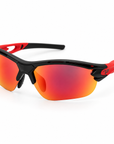 Peppers Grand Slam sunglasses in Matte Black Frame with Red Revo Lens, three-quarter view on white