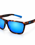 Peppers Low Rider sunglasses in Matte Tort Frame with Blue Revo Lens, three-quarter view on white