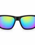 Peppers Low Rider sunglasses in Matte Black Frame with Green Revo Lens, front view on white