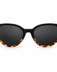 Peppers Mermaid sunglasses in Shiny Black to Honey Tort with Brown lens, front view on white
