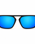 Peppers Milano sunglasses in Shiny Black Frame with Blue Mirror Lens, front view on white