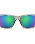 Peppers Mountain Madness sunglasses in Shiny Crystal Grey Frame with Green Diamond Mirror Lens, front view on white