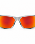 Peppers Mountain Madness sunglasses in Matte Crystal Clear to Black Fade Frame with Red Diamond Mirror Lens, front view on white