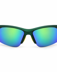 Peppers Ricochet sunglasses in Matte Dark Green / Silver Frame with Green Diamond Mirror Lens, front view on white