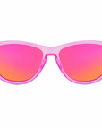 Peppers Sailfish sunglasses in Shiny Pink with Blue Pattern Temples with Pink Mirror Lens, front view on white