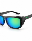 Peppers Sea Dweller 2.0 sunglasses in Matte Dark Green / Silver Frame with Green Diamond Mirror Lens, three-quarter view on white