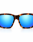 Peppers Seawitch sunglasses in Matte Black to Tort with Blue Revo lens, front view on white