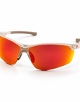 Peppers Three Wood sunglasses in Matte White Frame with Red Revo PC Lens, three-quarter view on white